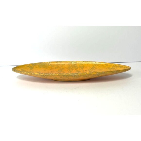 Vintage Mid-Century Modern Yellow Melamine Dish Green Filament Pirogue Platter - Picture 3 of 5